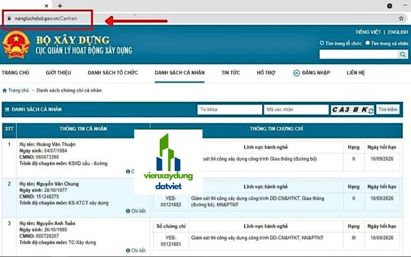 Truy cập trang web chính thức của Cục Quản lý hoạt động xây dựng